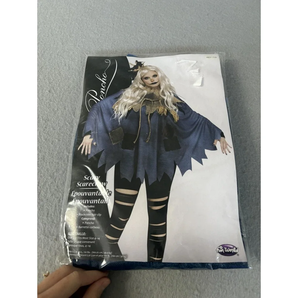 Fun World Scary Scarecrow Costume Poncho Womens Adult One Size Blue Halloween‎